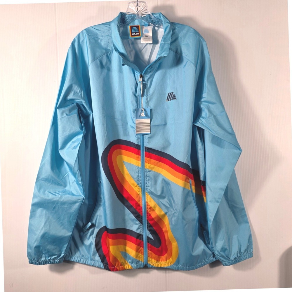 Aldi Windbreaker Jacket Mens XL Light Blue Full Zip Lightweight Ripstop New